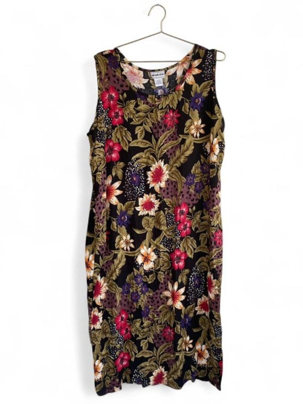 Vintage 90s Floral Maxi Dress – Bold Botanical Print Sleeveless (2X)